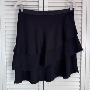 L'AGENCE Asymmetrical Ruffle Mini Black Skirt Silk Lining Raw Edges Size 1 (XS)